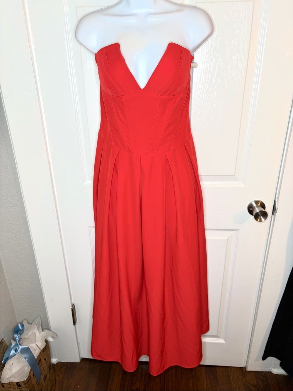 TOXIC ENVY Charlotte Strapless Midi Dress Red Sweetheart Bodice XL NWT - Picture 5 of 12